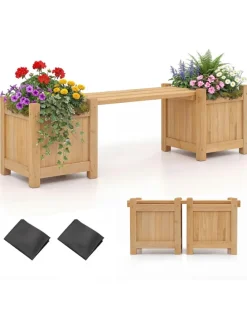 Blumenkasten mit Gartenbank 105 x 26,5 x 29,5 cm in Beige