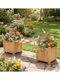 Blumenkasten mit Gartenbank 105 x 26,5 x 29,5 cm in Beige