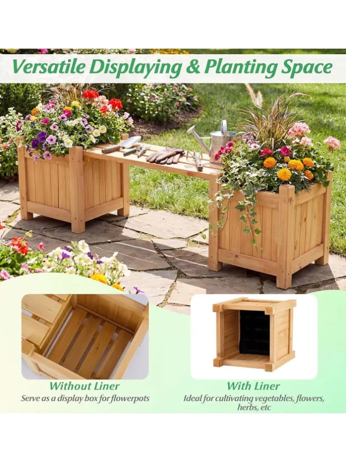 Blumenkasten mit Gartenbank 105 x 26,5 x 29,5 cm in Beige