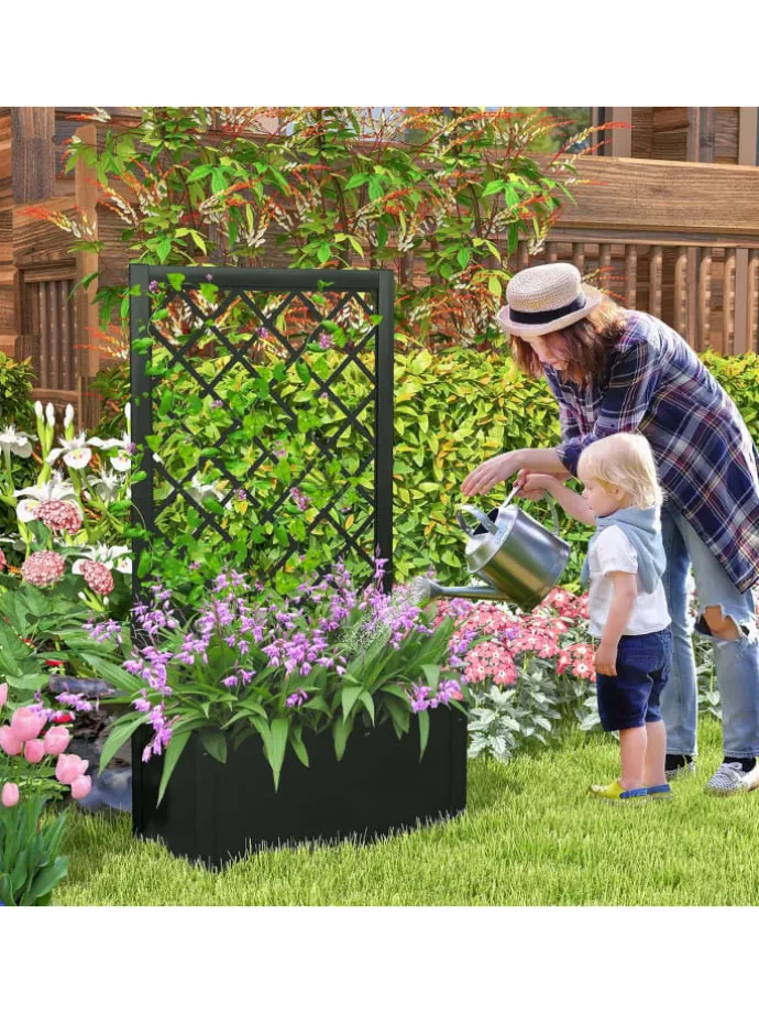 Blumenkasten mit Rankgitter 63 x 31 x 112 cm in Schwarz