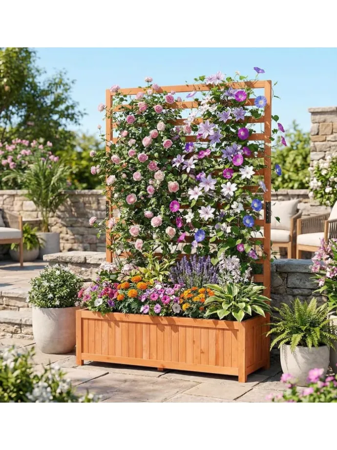 Blumenkasten mit Rankgitter 90x35x150cm in Orange