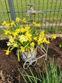 Blumenständer mit Wasserhahn in antikgrau