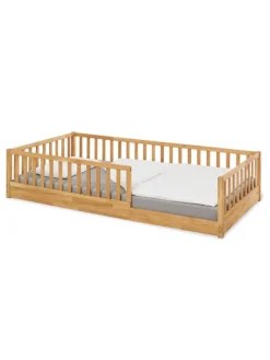 Bodenbett Eik, 90 x 200 cm, Eiche geölt, 208 x 98 x 44 cm