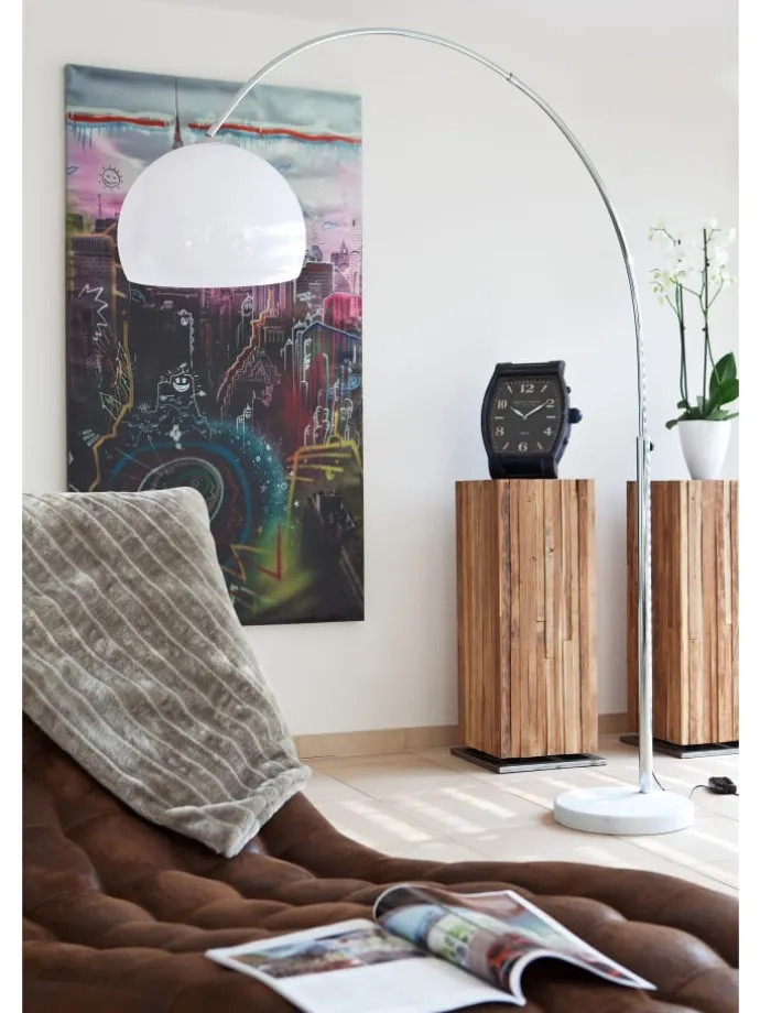 Bogenlampe 208 cm höhenverstellbar dimmbar Marmorfuß und Lampenschirm in Weiß