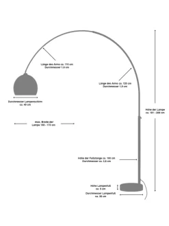 Bogenlampe 208 cm höhenverstellbar dimmbar Marmorfuß und Lampenschirm in Weiß
