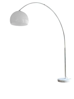 Bogenlampe verstellbar dimmbar mit Marmorfuß und Kunststoffschirm in Weiß