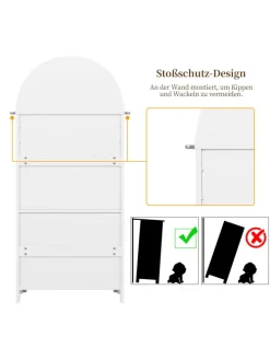 Bogenschrank in Weiß mit Schubladen Türen und offenem Regal Hoch