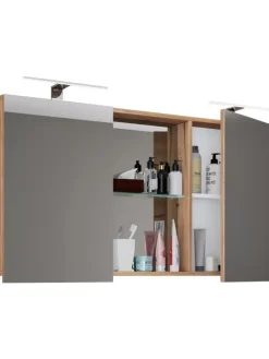 Breiter Spiegelschrank Spiegel Budasi mit Ablage in Honig-Eiche