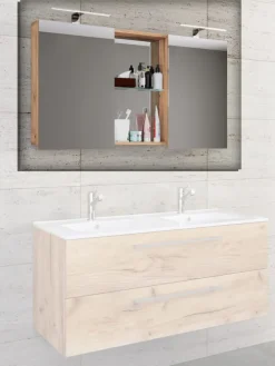 Breiter Spiegelschrank Spiegel Budasi mit Ablage in Honig-Eiche