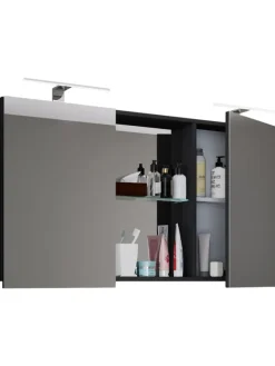 Breiter Spiegelschrank Spiegel Budasi mit Ablage in Schwarz