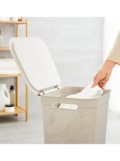 Brisen Wäschebox 50l mit Deckel und Griffe in Cappuccino