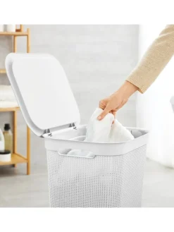 Brisen Wäschebox 50l mit Deckel und Griffe in Mistelweiß