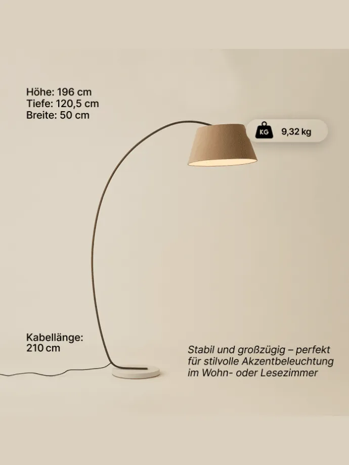 Brok Bogenlampe, 2 m, Taupe/Grau, E27, schwenkbar, Fußschalter, modern
