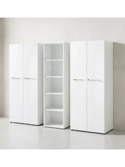 Büro-Set 2 Schränke & Regal, 240cm breit, Glasfront in Weiß