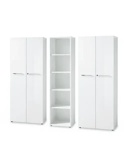 Büro-Set 2 Schränke & Regal, 240cm breit, Glasfront in Weiß
