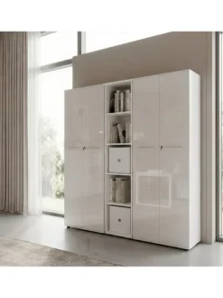 Büro-Set 2 Schränke & Regal, 240cm breit, Glasfront in Weiß