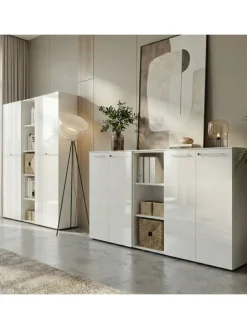 Büro-Set 2 Schränke & Regal, 240cm breit, Glasfront in Weiß