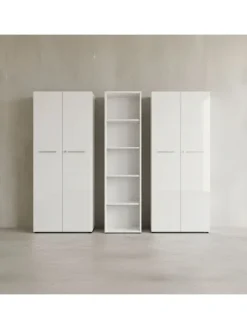 Büro-Set 2 Schränke & Regal, 240cm breit, Glasfront in Weiß