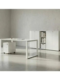 Büro-Set 5-teilig, Glasfront Soft-Close Modern Büromöbel in Weiß