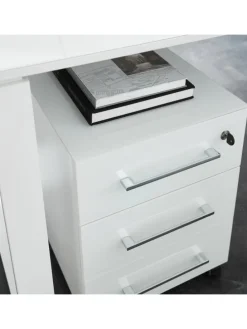 Büro-Set 5-teilig, Glasfront Soft-Close Modern Büromöbel in Weiß