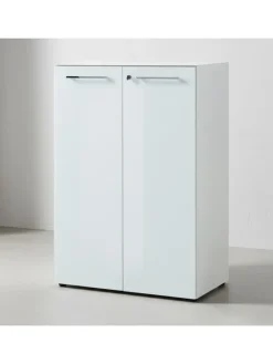 Büro-Set 2-tlg 120cm hoch Kommode x Regal, Glas Front in Weiß