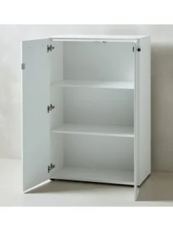 Büro-Set 2-tlg 120cm hoch Kommode x Regal, Glas Front in Weiß