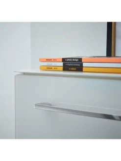 Büro-Set 2-tlg 120cm hoch Kommode x Regal, Glas Front in Weiß