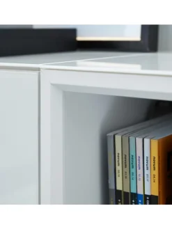 Büro-Set 2-tlg 120cm hoch Kommode x Regal, Glas Front in Weiß