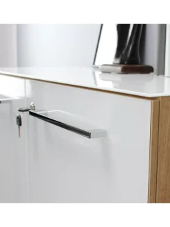 Büro-Set 2-tlg 120cm hoch Kommode x Regal, Glas Front in Chalet-Eiche-Nb.-Weiß