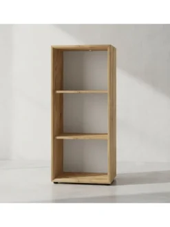 Büro-Set 2-tlg 120cm hoch Kommode x Regal, Glas Front in Chalet-Eiche-Nb.-Weiß