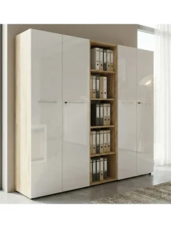 Büro-Set 8-tlg, Glas Abschließbar Modern Büromöbel in Chalet-Eiche-Nb.-Weiß