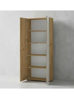 Büro-Set 8-tlg, Glas Abschließbar Modern Büromöbel in Chalet-Eiche-Nb.-Weiß