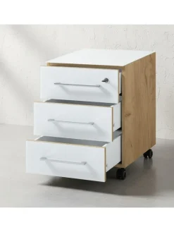 Büro-Set 8-tlg, Glas Abschließbar Modern Büromöbel in Chalet-Eiche-Nb.-Weiß