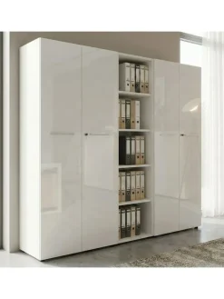 Büro-Set 8-tlg, Glas Abschließbar Modern Büromöbel in Weiß