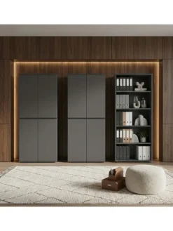 Büro-Set XL Schrankwand Soft-Close Graphit Aktenschrank Büromöbel