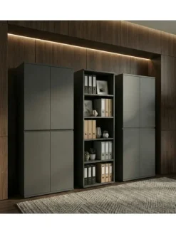 Büro-Set XL Schrankwand Soft-Close Graphit Aktenschrank Büromöbel
