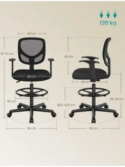 Bürostuhl in Schwarz - (B)64 x (H)117 x (T)40 cm