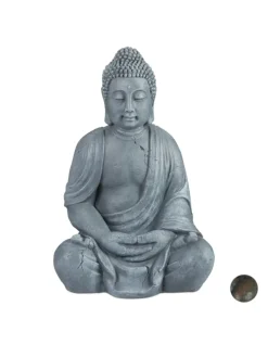 Buddha Figur in Hellgrau - (H)70 cm