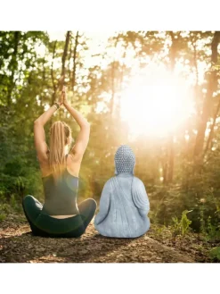 Buddha Figur in Hellgrau - (H)70 cm