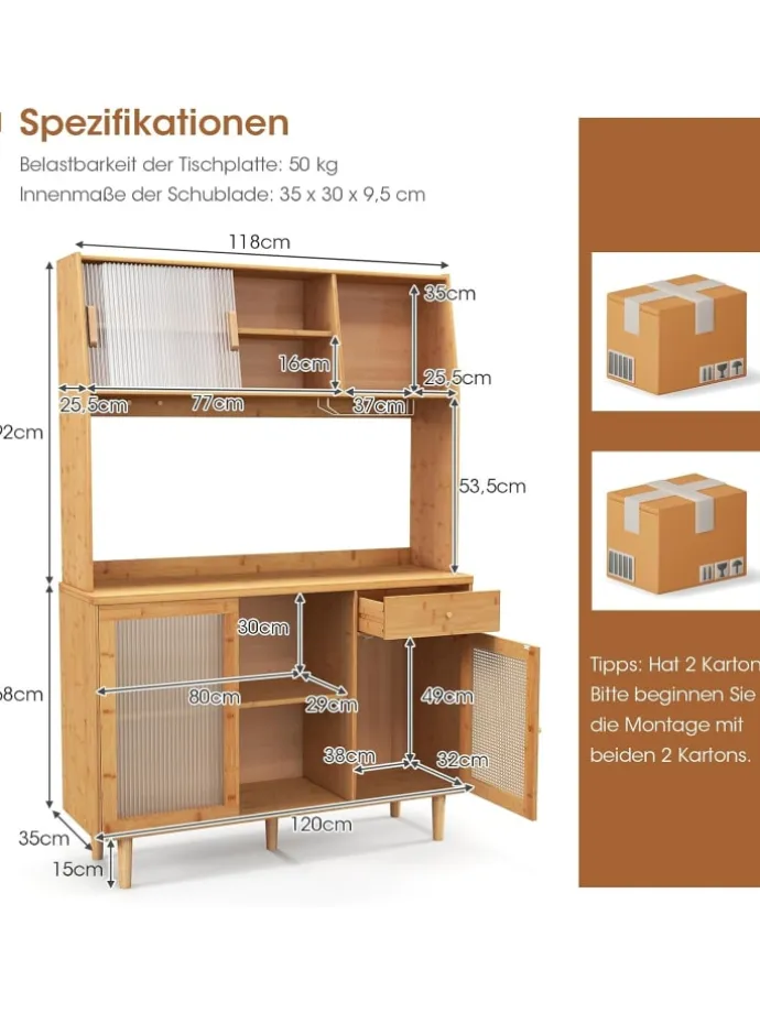 Buffetschrank Bambus in Hellbraun