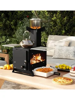 Campingofen mit Topfgestell tragbar in Schwarz
