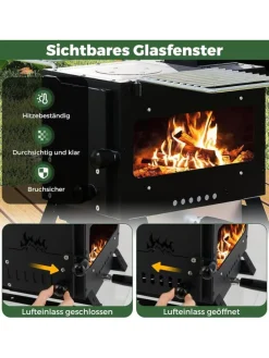 Campingofen mit Topfgestell tragbar in Schwarz