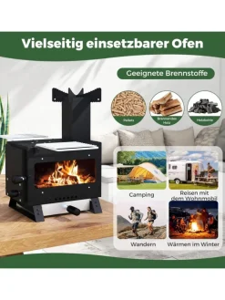 Campingofen mit Topfgestell tragbar in Schwarz