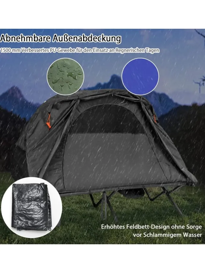 Campingzelt mit selbstaufblasender Matratze für 2 Personen in Grau