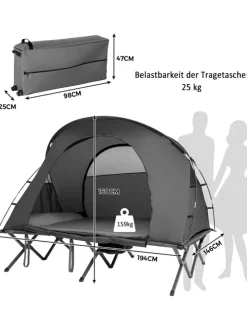Campingzelt mit selbstaufblasender Matratze für 2 Personen in Grau