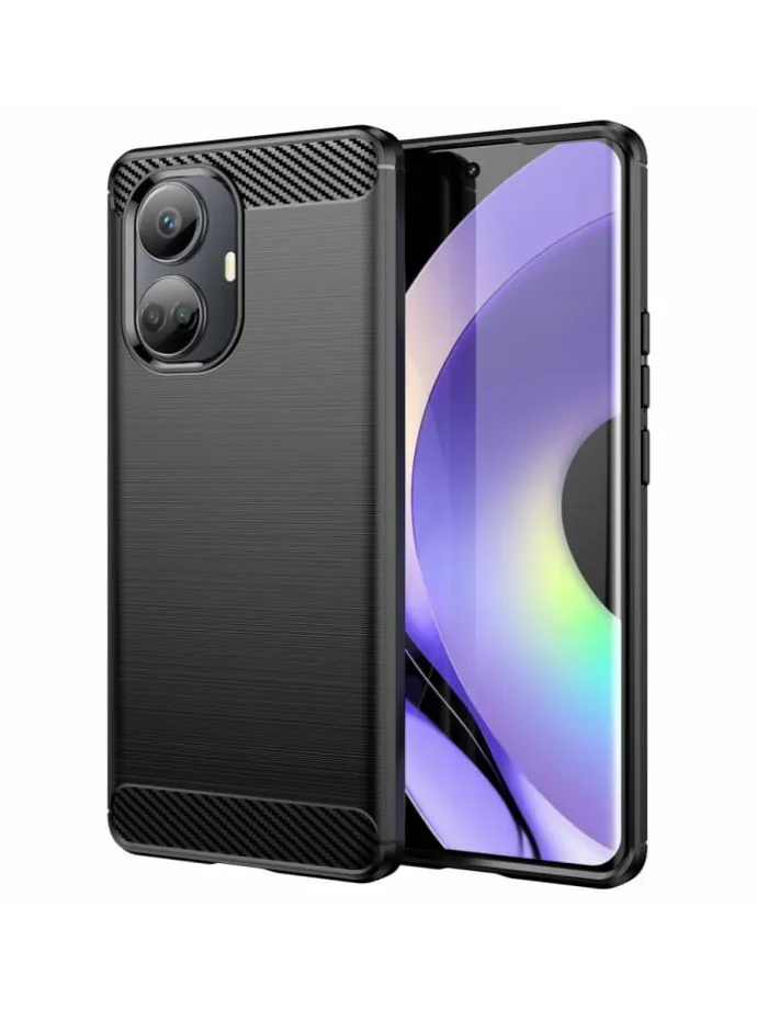 Carbon Case Hülle kompatibel mit Realme 10 Pro Schwarz in Schwarz