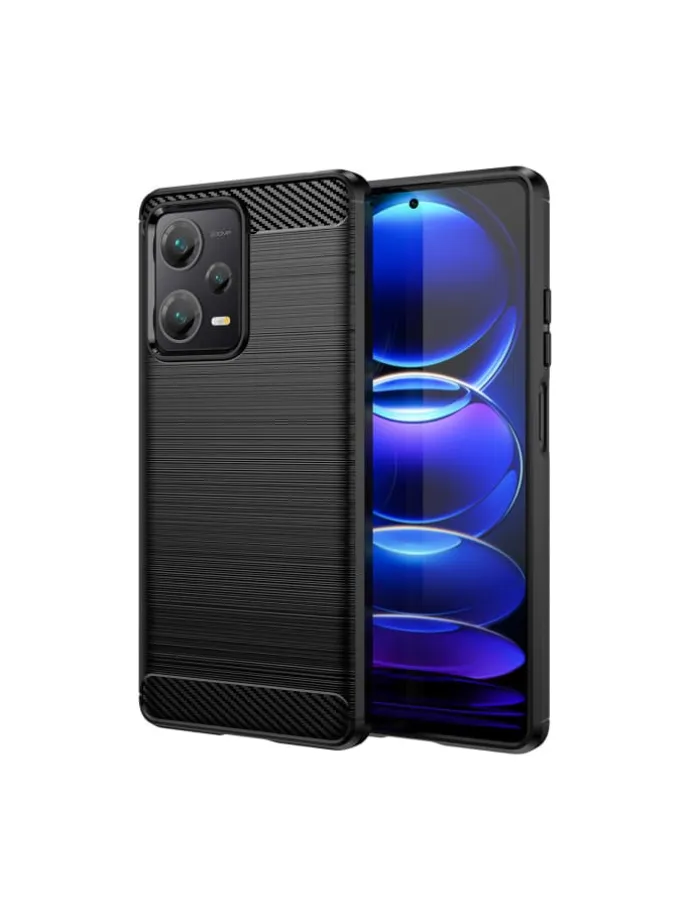 Carbon Case Hülle kompatibel mit Xiaomi Redmi Note 13 4G flexible Silikon-Carbon-Hülle schwarz in Schwarz
