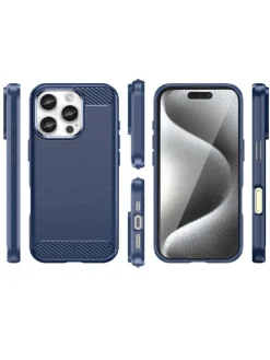 Carbon Case Silikon Handyhülle blau für iPhone 16 Plus in Schwarz