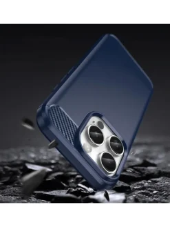 Carbon Case Silikon Handyhülle blau für iPhone 16 Plus in Schwarz