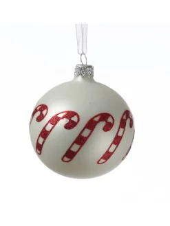 Christbaumkugel Zuckerstange Weihnachtskugel Glas D: 8cm in matt weiß